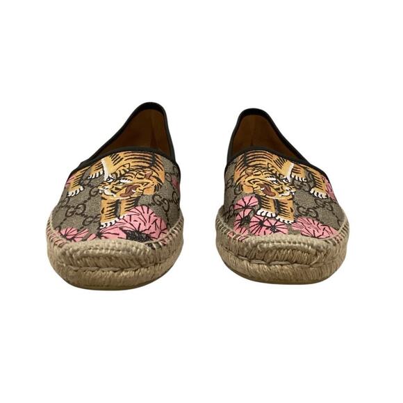 Gucci Bengal Tiger Floral Supreme Monogram Canvas Round Toe Espadrilles Size 8 - Picture 4 of 13